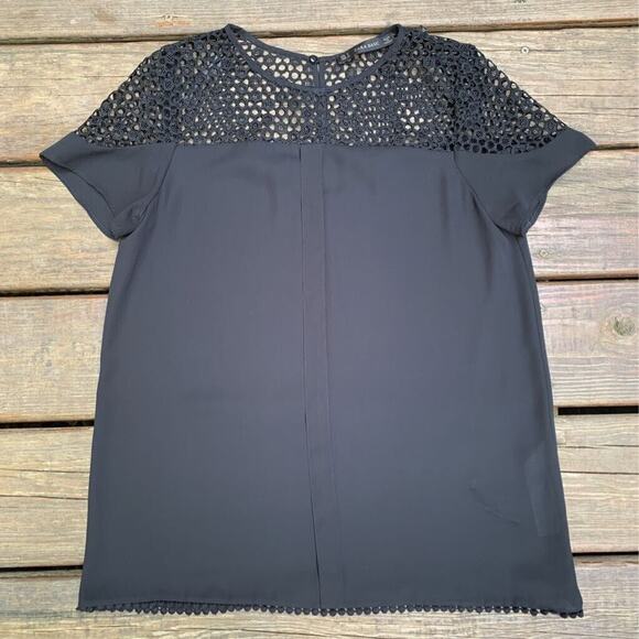 Zara Tops - Zara Womens Blouse Black Short Sleeve Scoop Neck Keyhole Back Crochet S